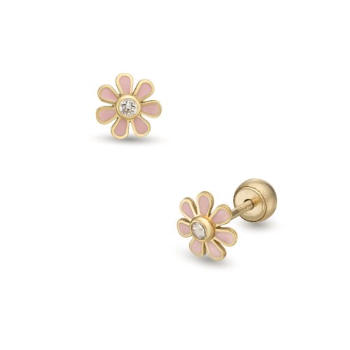 Lisa rózsaszín százszorszép gyerek fülbevaló gömb zárral