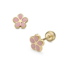   Lisa rózsaszín szirmos virág gyerek fülbevaló gömbzárral