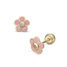   Lisa köves rózsaszín virágos gyerekfülbevaló gömb zárral