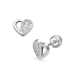 Lisa áttört köves szív gyerek fülbevaló gömb zárral