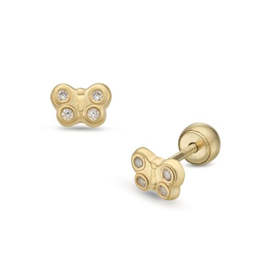 Lisa csillogó fényű pillangó sárga arany fülbevaló gömb zárral