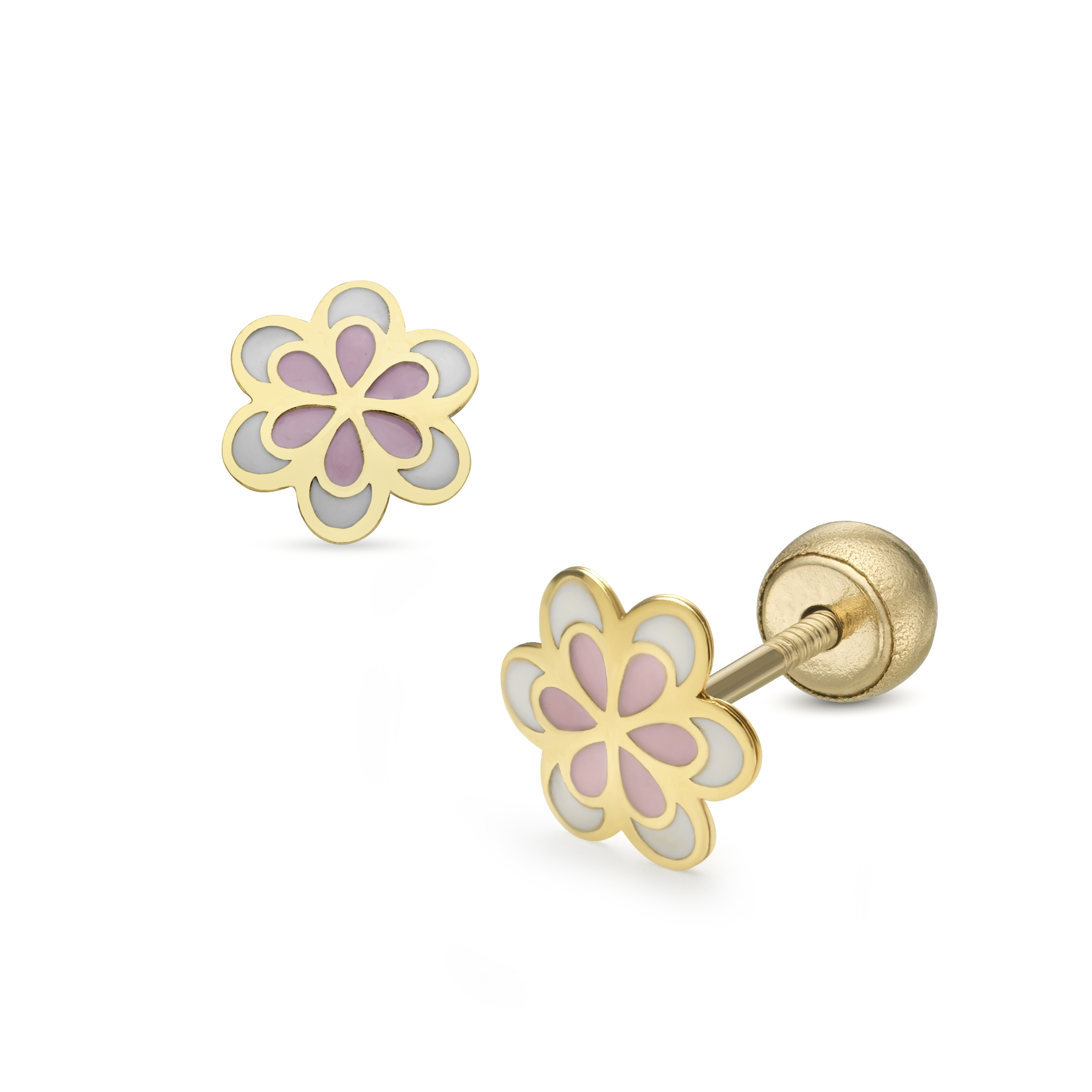 Lisa rózsaszín-fehér virág gyerek fülbevaló gömb zárral