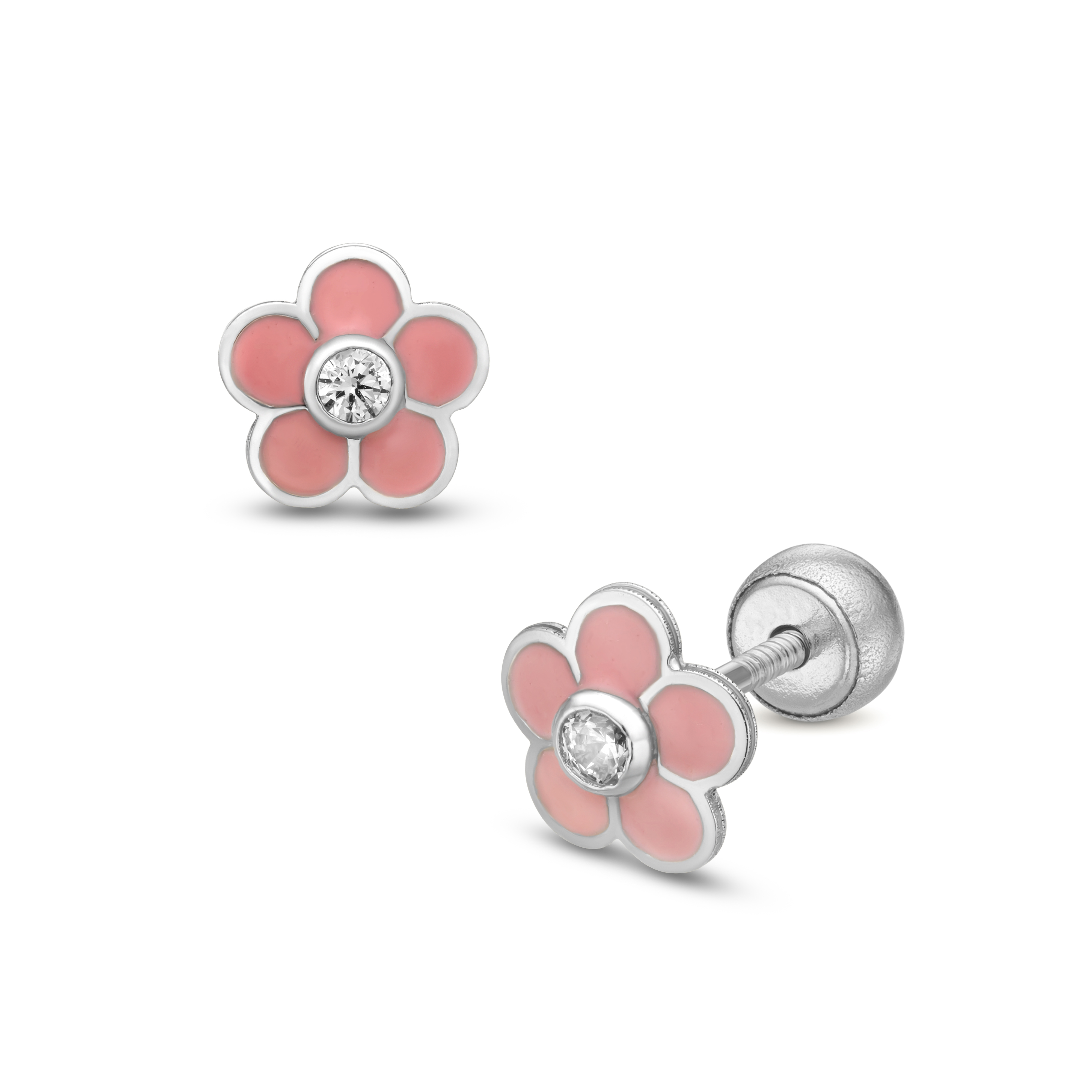 Lisa köves rózsaszín virágos fehér arany gyerek fülbevaló